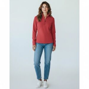 Ladies Lands End Raspberry Pink 1/4 Zip Thermacheck Fleece Pullover Size L 14-16